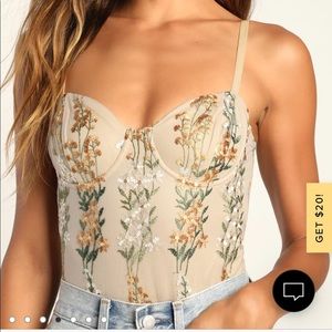 Essence of Elegance Beige Embroidered Bustier Bodysuit